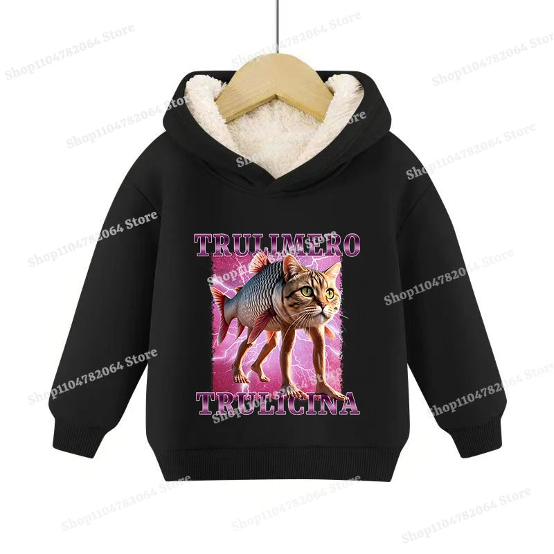 Italian Brainrot Animals Pullover Hoodies Cappuccino Assassino Lamb Fleece Kid Sweatshirt Sahur Anime Cartoons Clothes Tops Gift