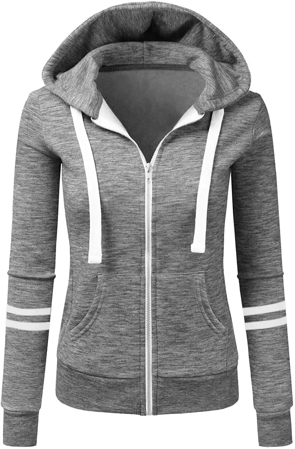 Women Sweatshirts Hooded Spliced Hoodies Cardigan Sweatshirt Outerwear Loose Slight Strech Patchwork Casual Pockets Autumn