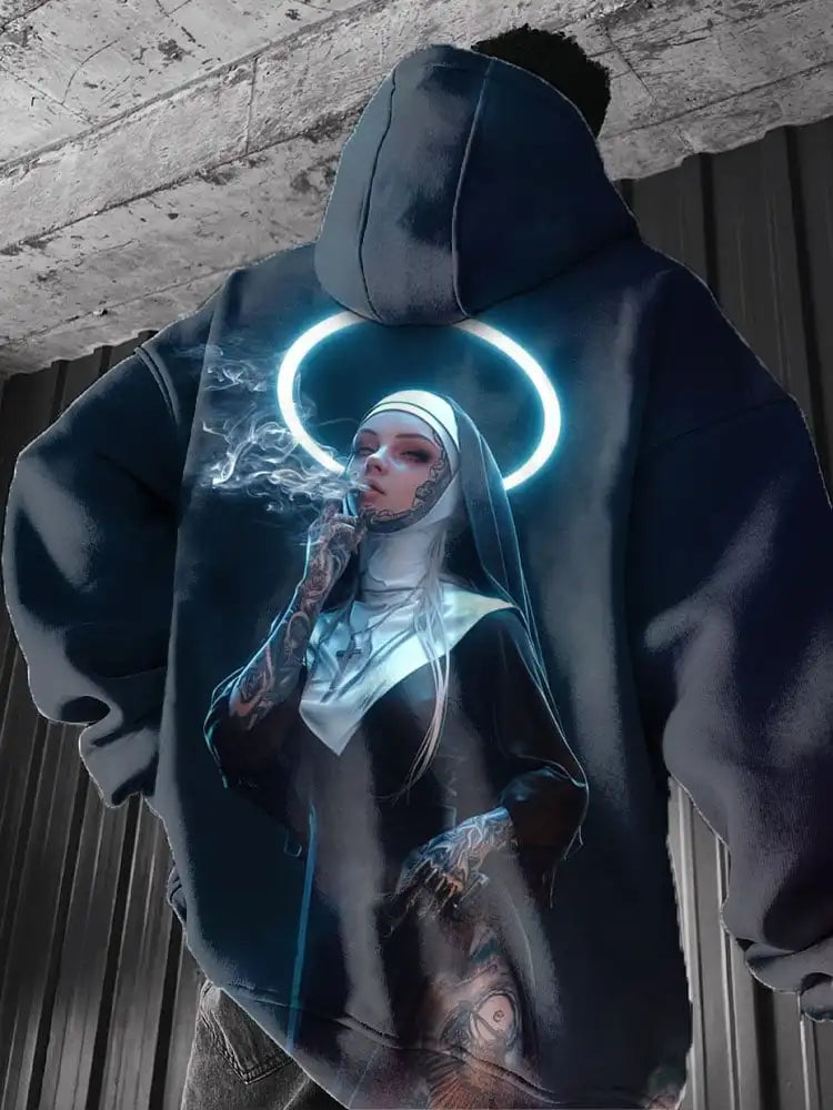 Anime girl back pattern Sweatshirt Casual Long Sleeve Hooded Pullover 3D Printing Top Fashion Oversized Men's Hoodies