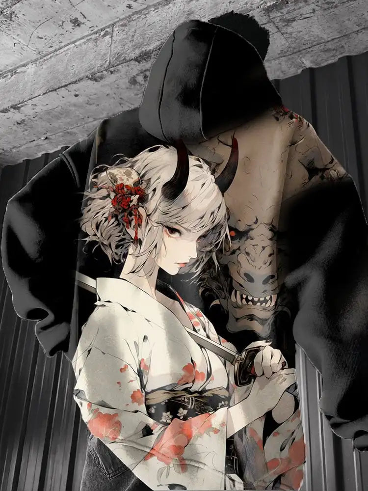 Anime girl back pattern Sweatshirt Casual Long Sleeve Hooded Pullover 3D Printing Top Fashion Oversized Men's Hoodies