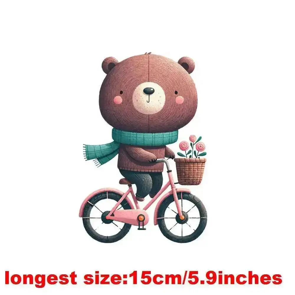 15cm Kids Cartoon Flower Love Bear Dtf Transfers Ready To Press Patches For Clothing T-shirt Hoodies Heat Transfer Stickers