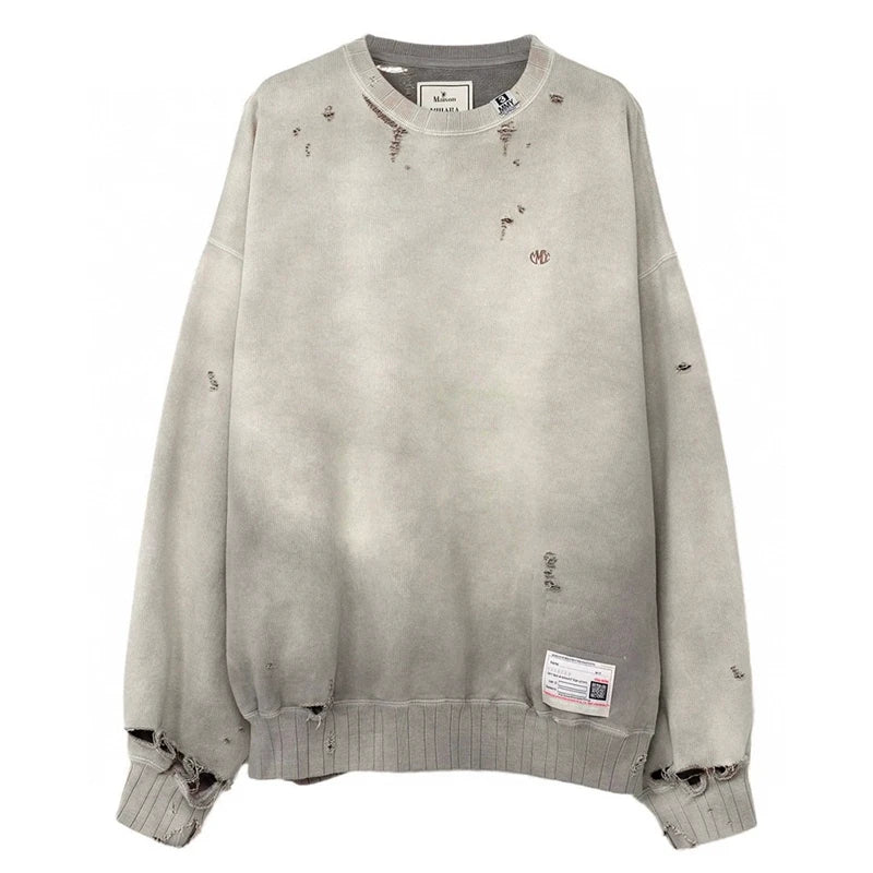 Washed Hole Damaged Sun-Faded Like Hoodie Sweatshirt Pure Cotton Embroidered Logo Oversized Men's and Women's Hoodies