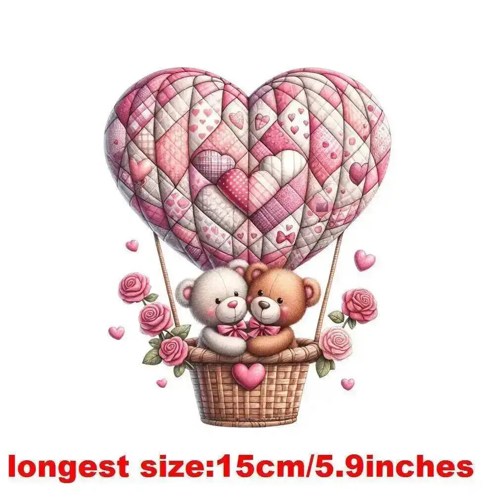 15cm Kids Cartoon Flower Love Bear Dtf Transfers Ready To Press Patches For Clothing T-shirt Hoodies Heat Transfer Stickers