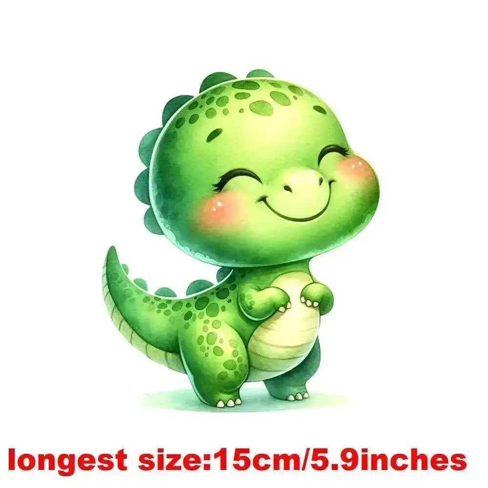 15cm Kids Kawaii Baby Dinosaur Dtf Transfers Ready To Press Patches For Clothing T-shirt Hoodies Heat Transfer Clothes Stickers