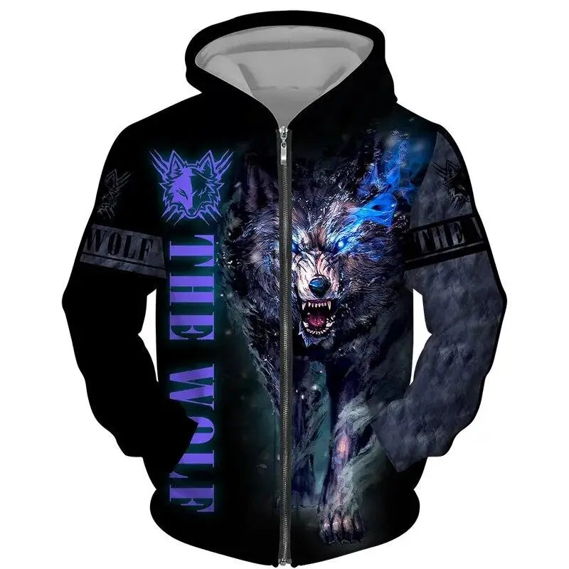 Wolf Pattern 3D Print Zipper Hoodies Men Women Hip Hop Hooded Sweatshirts Hoody Oversized Tracksuit Pullover Man Coat Clothing
