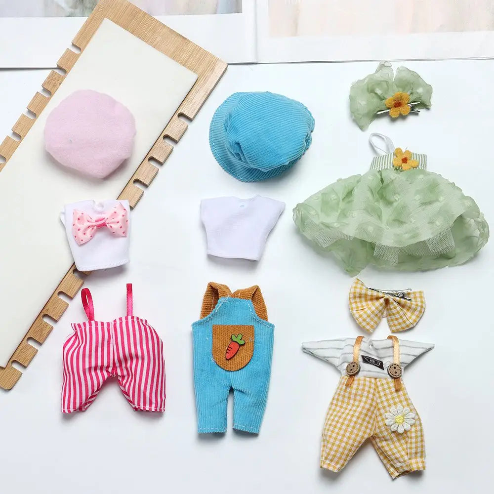 16CM Doll Clothes Suit Lace Princess Dress Headwear Cute Hoodies Skirt Overall Vest Hat OB11 Clothes Outfit 1/8BJD Accessories