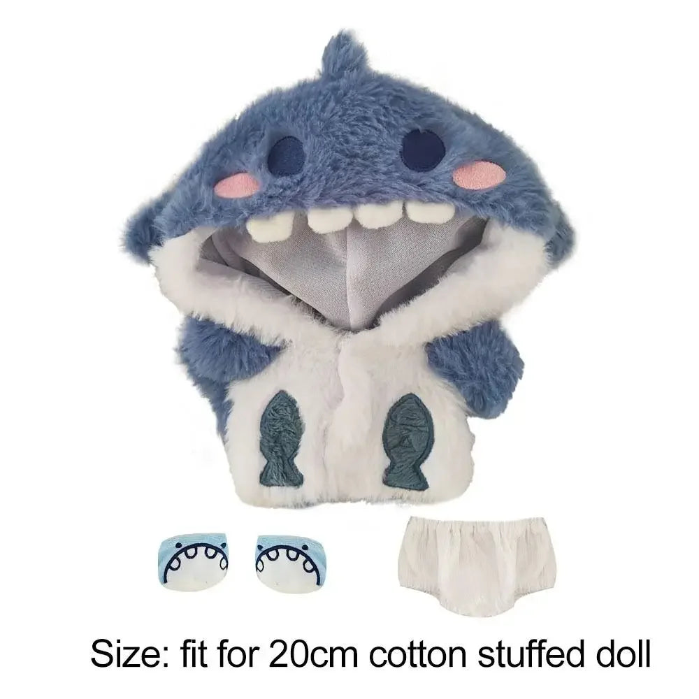 Cartoon Shark Coat Pink Blue Shark Plush Hoodies For 20cm Doll Clothes Lovely Animal Coat Outfit Cotton Stuffed Dolls Toys Gifts