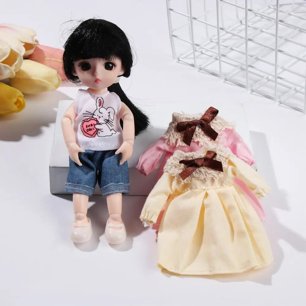 16cm Doll Clothes Cute Princess Dress For 1/8 BJD Doll Tops T-shirt Hoodies Jeans Pants Suit Lace Knitted Sweater Skirt Toy Gift