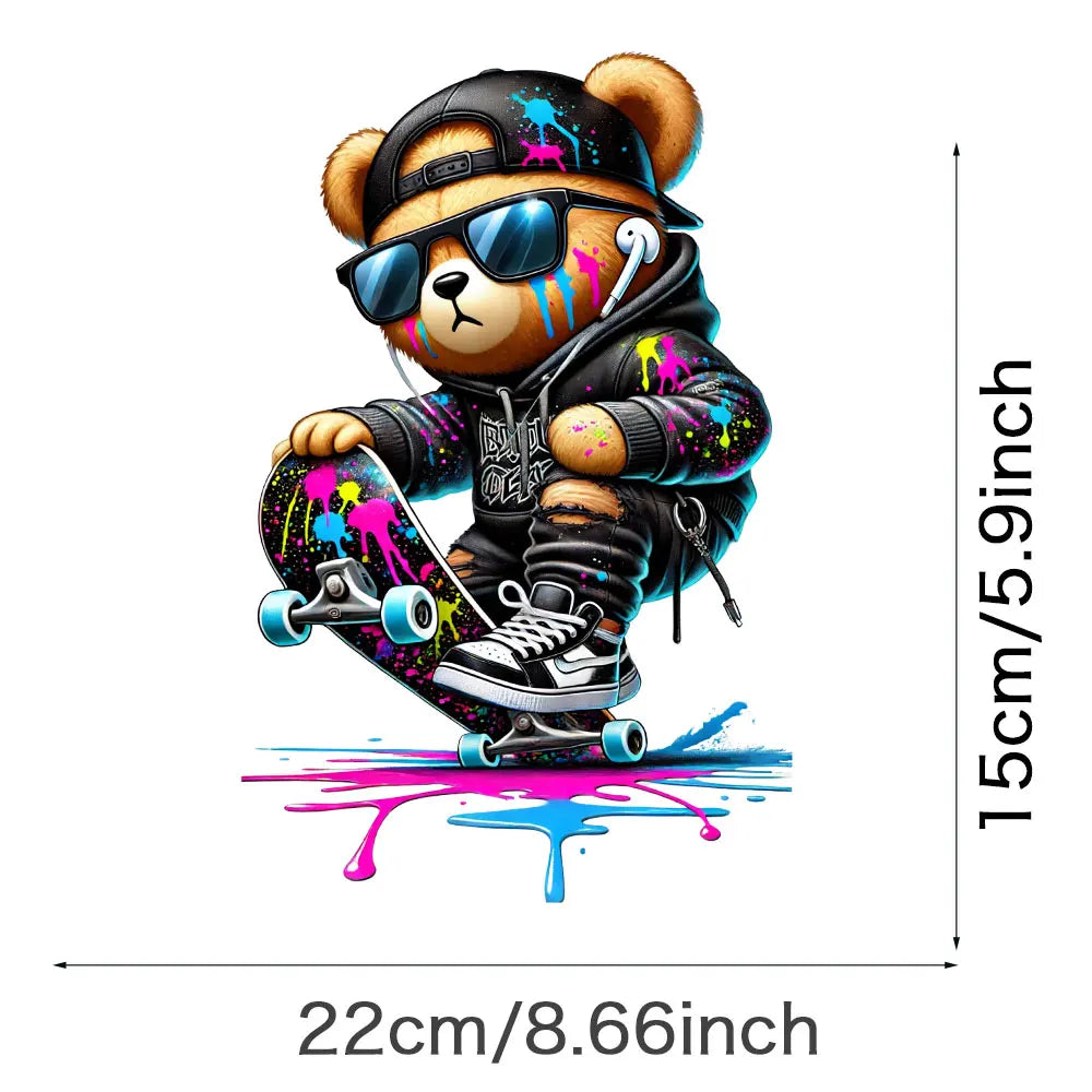 Cool Punk Bears Patches On Clothes Thermal Press Decal T-Shirt Parches Ropa Hoodies Heat Transfer DIY Clothes Stickers Iron On