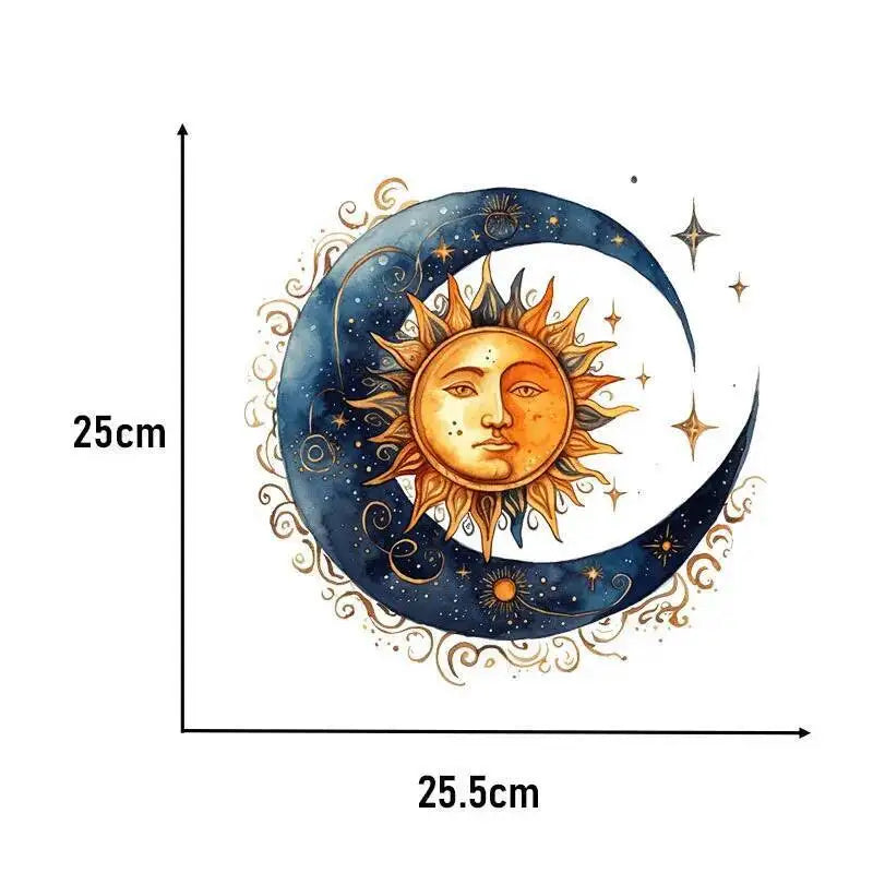 Heat Transfer on Clothes Iron On Patch for Hoodies, Sun and Moon, DTF Thermo Sticker Decals for Men and Women