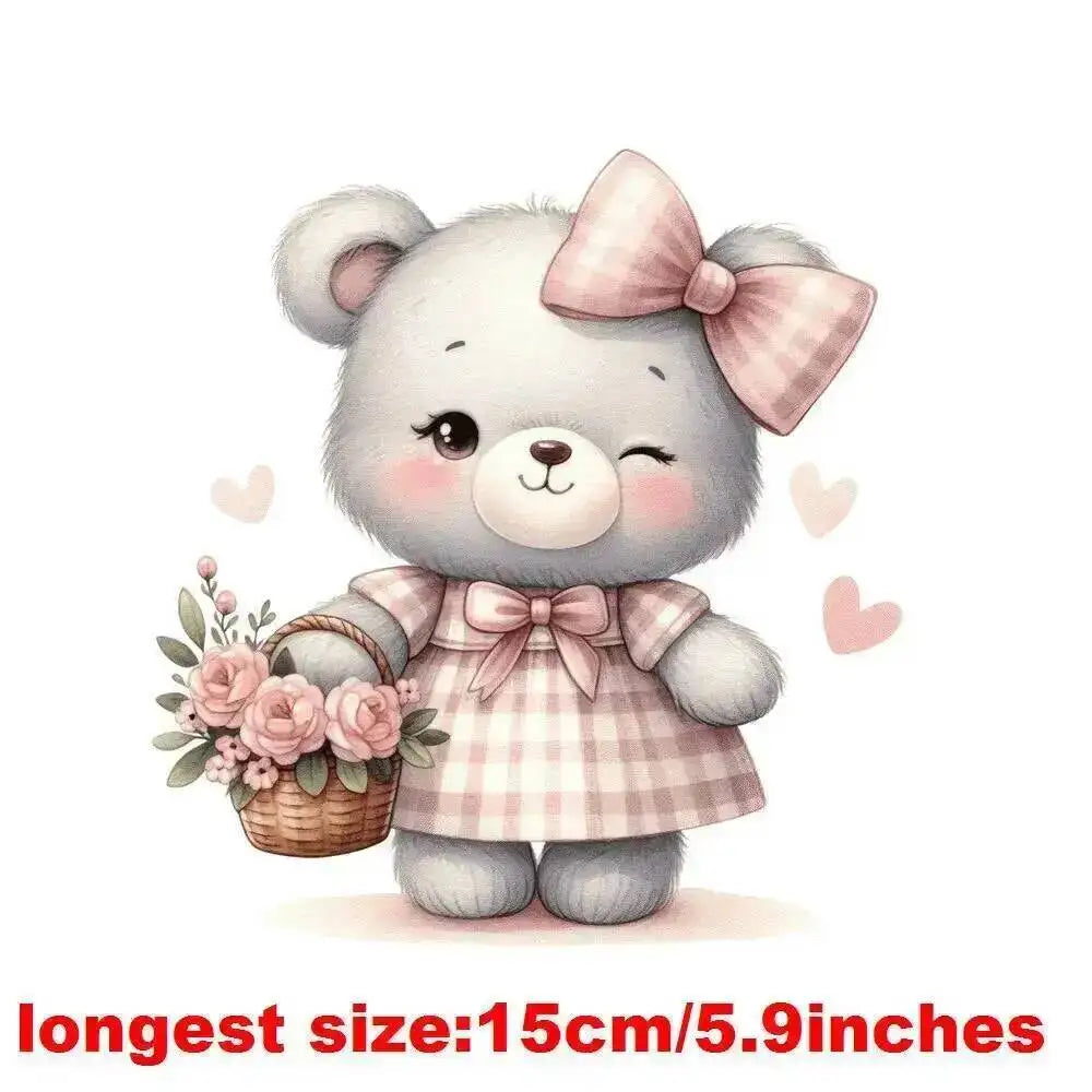 15cm Kids Cartoon Heart Love Bear Dtf Transfers Ready To Press Patches For Clothing T-shirt Hoodies Heat Transfer Stickers