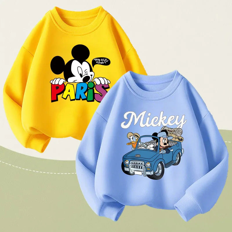 SPRING New Style Boys Long Sleeve Tops Mickey Printed Children's O Neck Hoodies Kids Casual Sweatshirts Breathable Sport Clothes