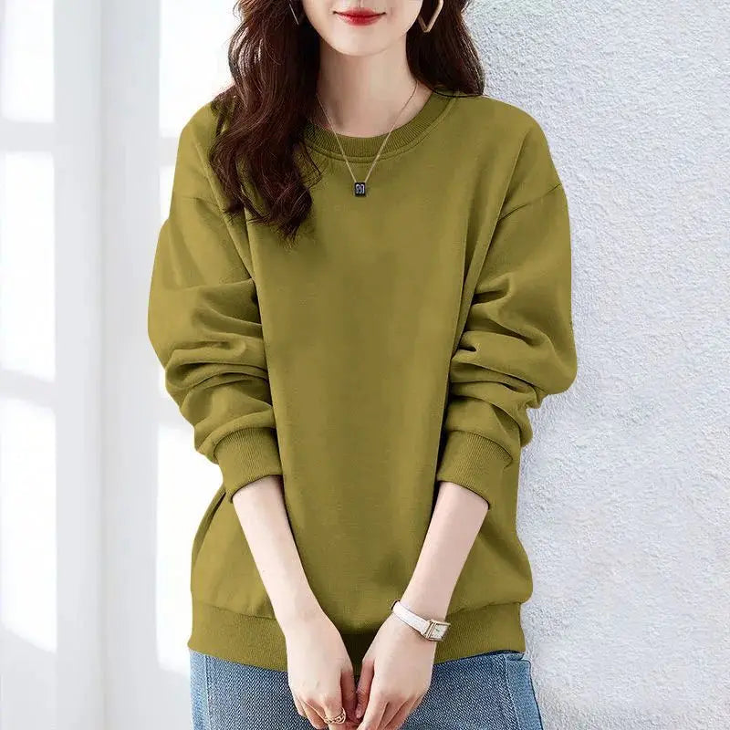 Spring Autumn Solid Simplicity Long Sleeve Harajuku Tops Loose Street Casual Hoodies Sweatshirts Fashion Trend Women Clothing