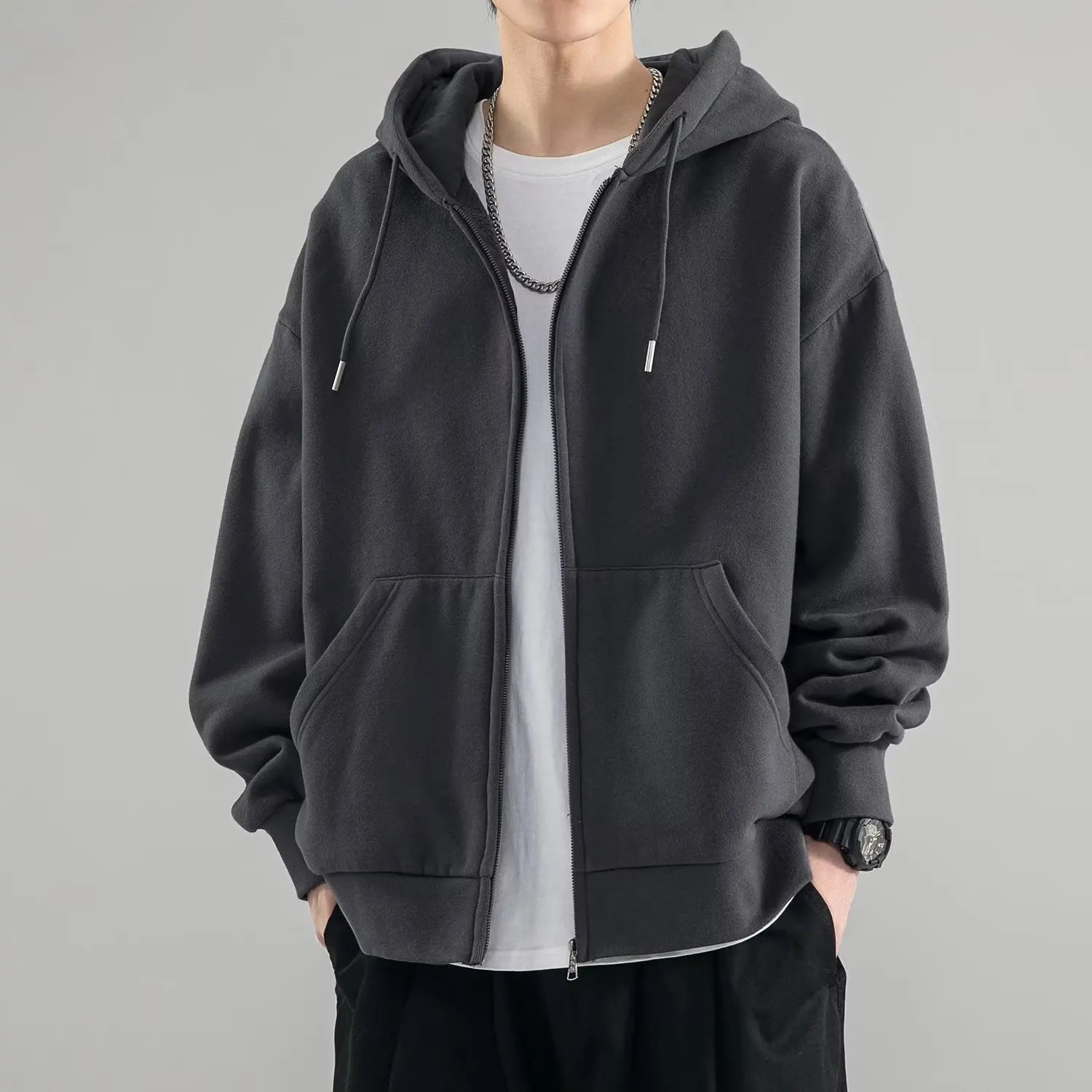 Men Hoodies Cardigan Solid Sweatshirts Hooded Sweatshirt Zipper Long Sleeve Pockets Spliced Loose Fit Sports Spring 2025