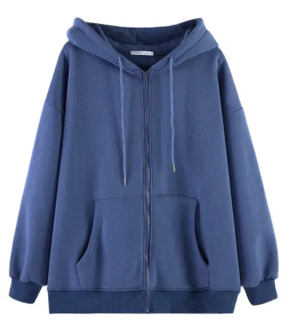 Hooded Solid Women Hoodies Zipper Sweatshirt Long Sleeve Cardigan Outerwear Loose Fit Casual Pockets Autumn 2025 Spliced