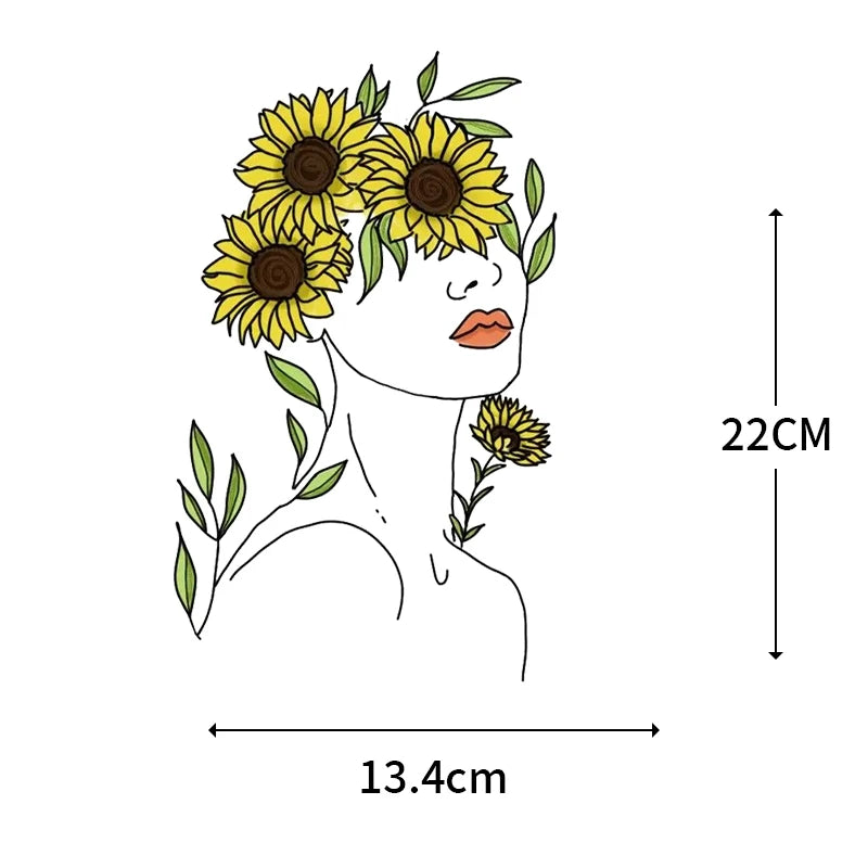 Abstract portraits and floral patterns heat transfer girls' clothing printed stickers Iron On hoodies and canvas bags DIY