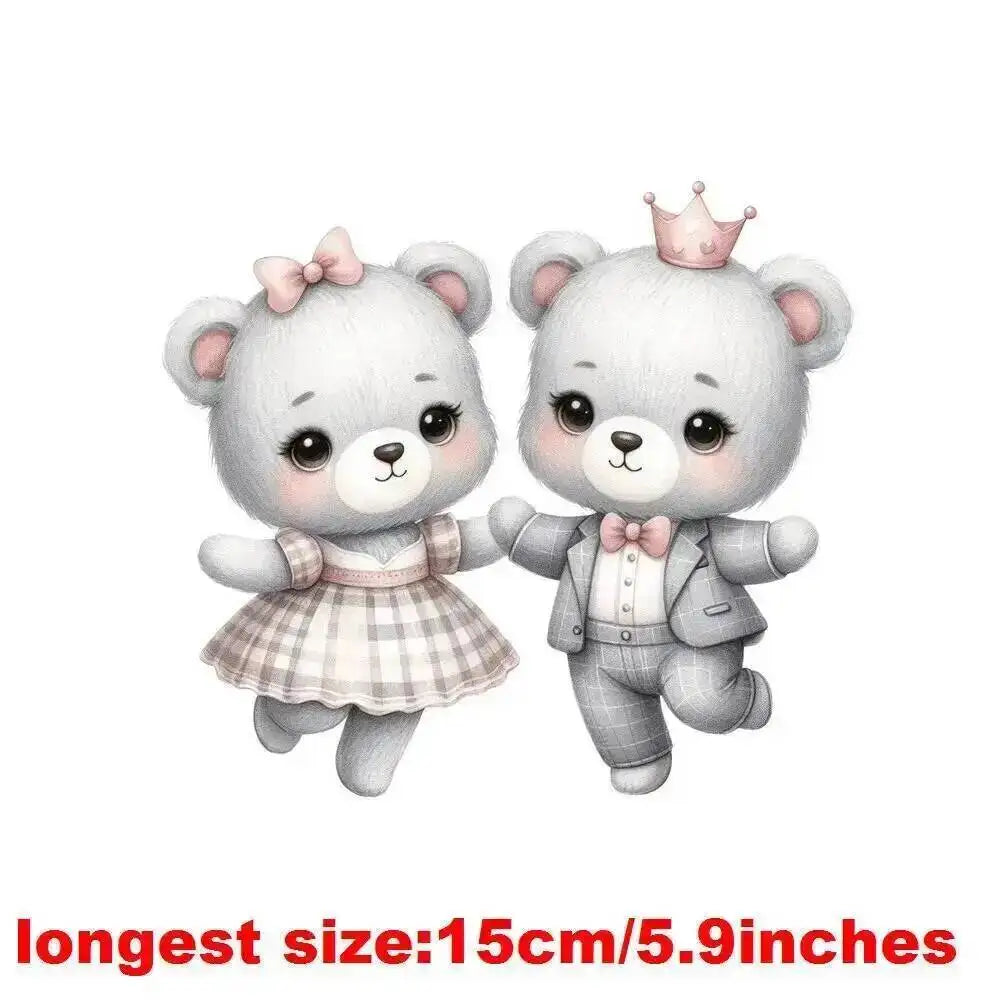 15cm Kids Cartoon Heart Love Bear Dtf Transfers Ready To Press Patches For Clothing T-shirt Hoodies Heat Transfer Stickers