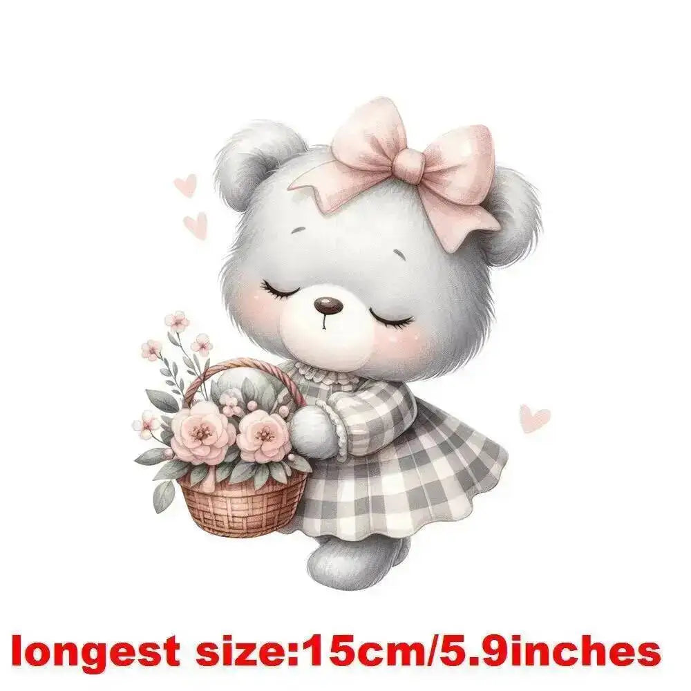 15cm Kids Cartoon Heart Love Bear Dtf Transfers Ready To Press Patches For Clothing T-shirt Hoodies Heat Transfer Stickers