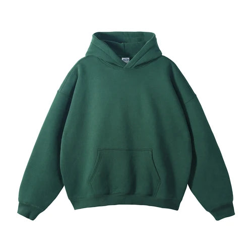 Cotton Baggy Fleece Hoodies for Men Solid Color Plush Pullovers Oversized Hooded Sweatshirt Autumn Winter Thick Clothes Unisex
