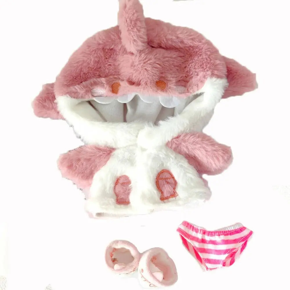 Cartoon Shark Coat Pink Blue Shark Plush Hoodies For 20cm Doll Clothes Lovely Animal Coat Outfit Cotton Stuffed Dolls Toys Gifts