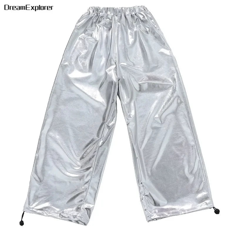Girls Sequin Crop Hoodies Street Dance Shorts Kids Skirts Hip Hop Jazz Silver Pants Clothes Sets Child Streetwear K-pop Costumes