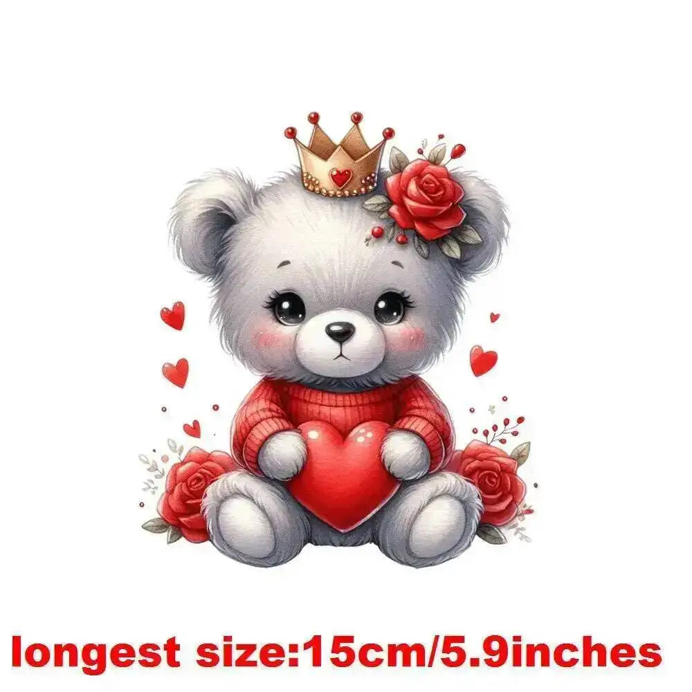 15cm Kids Cartoon Heart Love Bear Dtf Transfers Ready To Press Patches For Clothing T-shirt Hoodies Heat Transfer Stickers