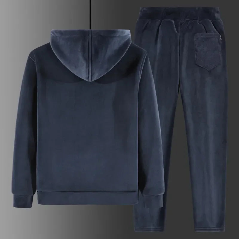 Men Sports Suits Tracksuit Sets Hoodies Casual Hooded Warm Sweatshirts+Pants Thicker Fleece New Jacket+Pants 2 Pieces Velvet Set