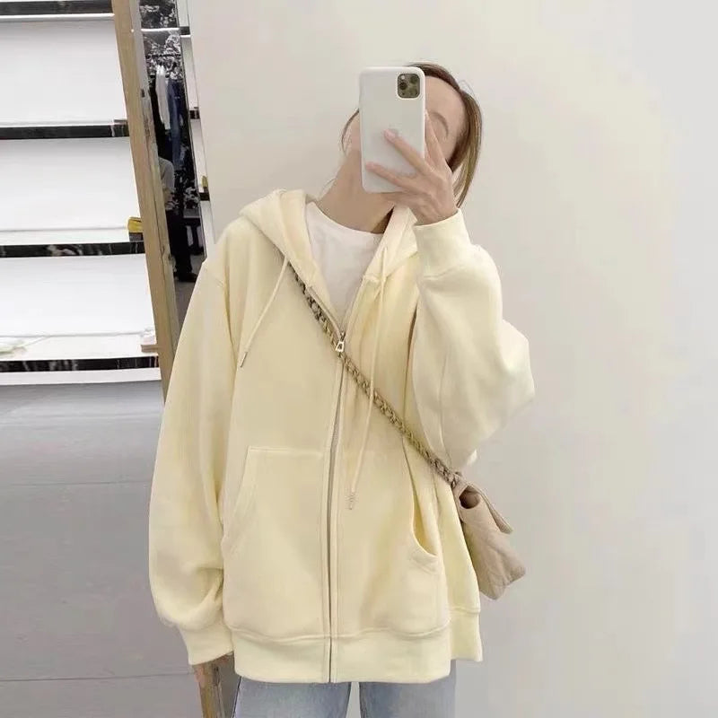 Sweatshirts Women Hoodies Zipper Coats Long Sleeve Spliced Sweatshirt Solid Pocket Casual Lady Outwear Regular 2024 Autumn