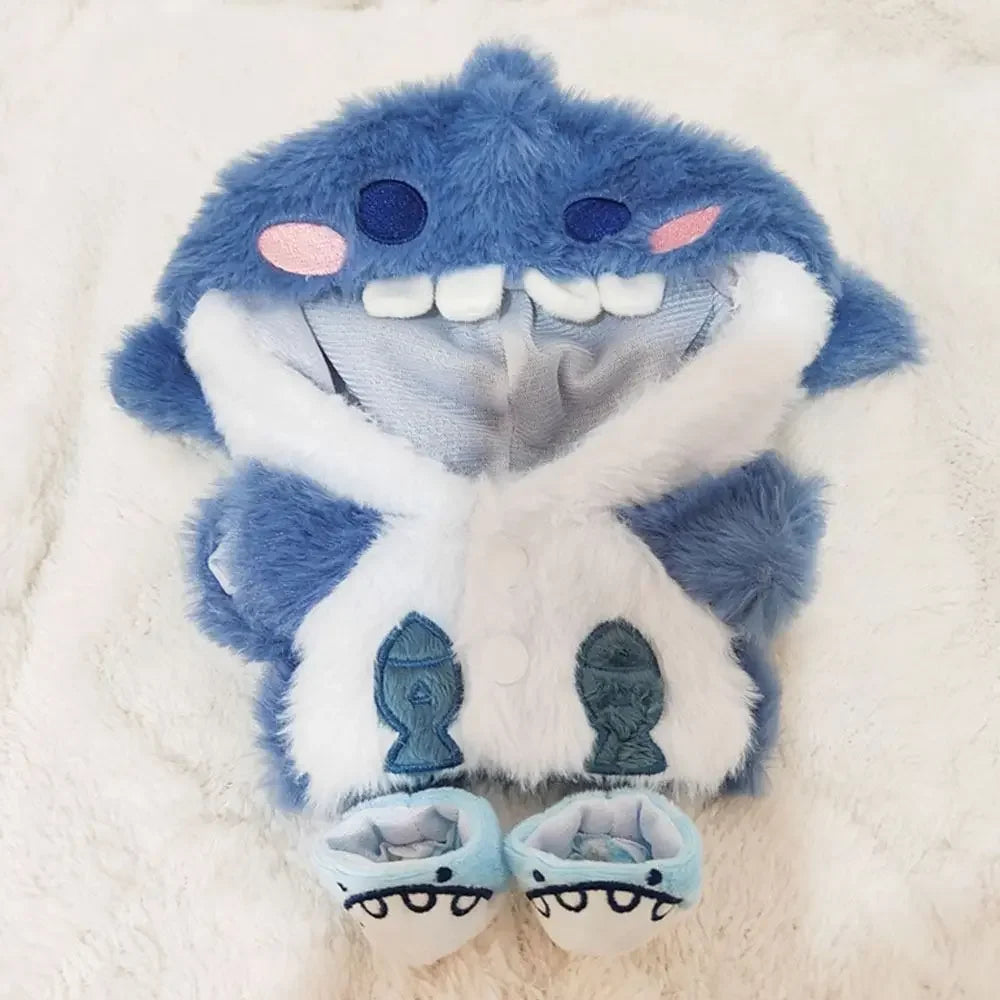 Cartoon Shark Coat Pink Blue Shark Plush Hoodies For 20cm Doll Clothes Lovely Animal Coat Outfit Cotton Stuffed Dolls Toys Gifts