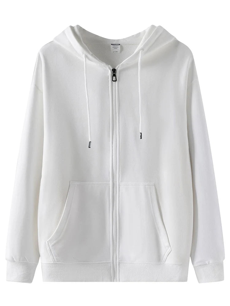 Women Sweatshirts Zip Up Hoodies White Hooded Zip-up Jackets Autumn Cotton Solid Sweatshirt With Zipper Oversized Hoodies Women