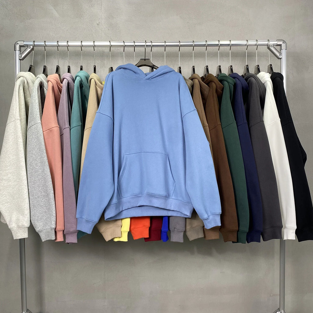 Cotton Baggy Fleece Hoodies for Men Solid Color Plush Pullovers Oversized Hooded Sweatshirt Autumn Winter Thick Clothes Unisex