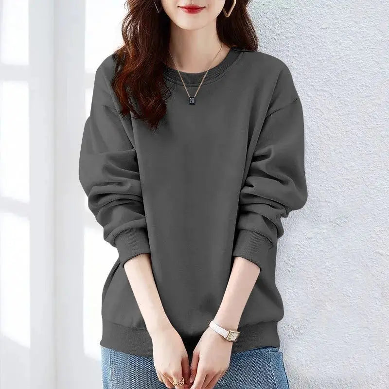 Spring Autumn Solid Simplicity Long Sleeve Harajuku Tops Loose Street Casual Hoodies Sweatshirts Fashion Trend Women Clothing