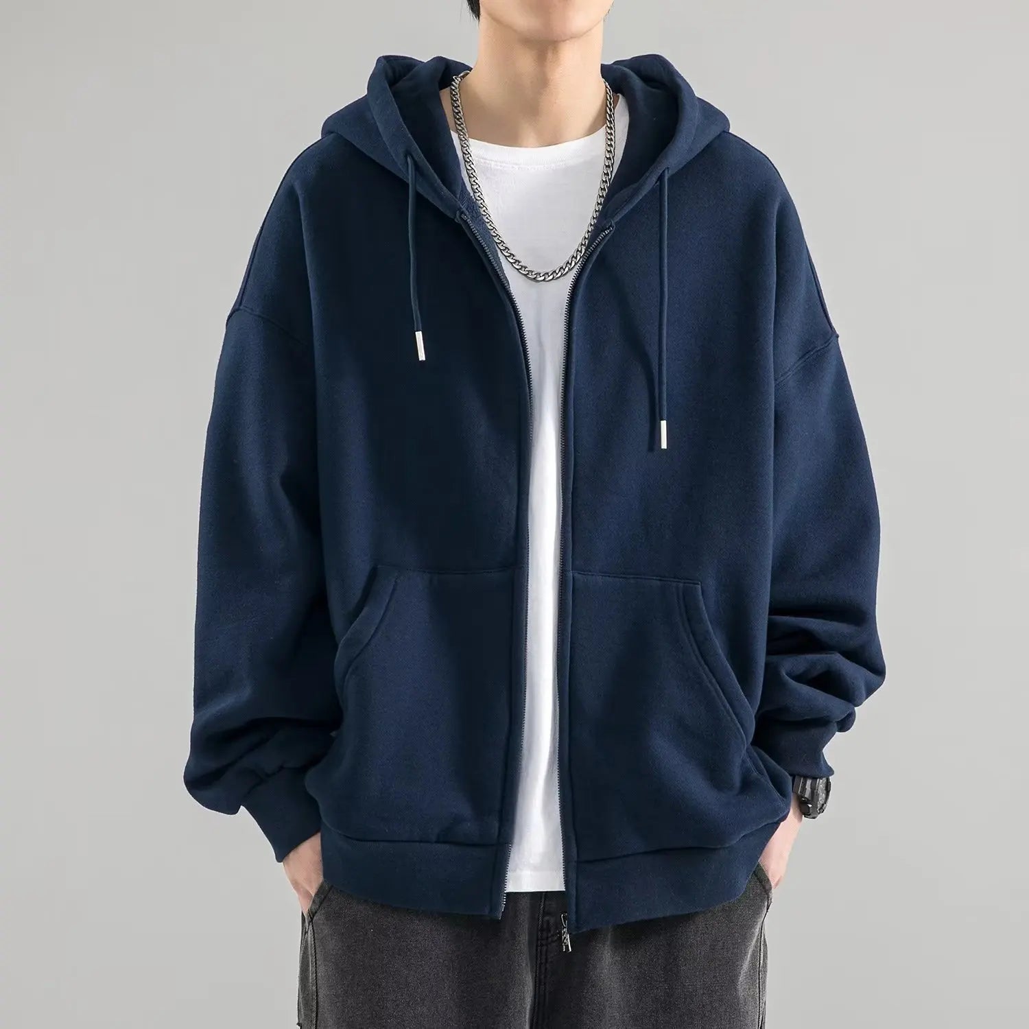 Men Hoodies Cardigan Solid Sweatshirts Hooded Sweatshirt Zipper Long Sleeve Pockets Spliced Loose Fit Sports Spring 2025
