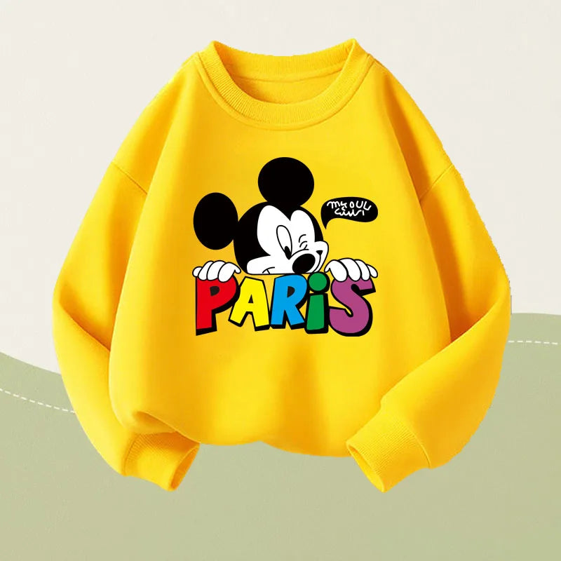 SPRING New Style Boys Long Sleeve Tops Mickey Printed Children's O Neck Hoodies Kids Casual Sweatshirts Breathable Sport Clothes
