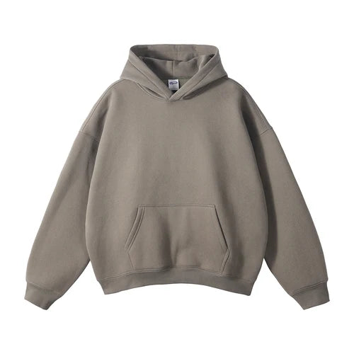 Cotton Baggy Fleece Hoodies for Men Solid Color Plush Pullovers Oversized Hooded Sweatshirt Autumn Winter Thick Clothes Unisex