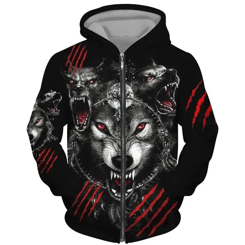 Wolf Pattern 3D Print Zipper Hoodies Men Women Hip Hop Hooded Sweatshirts Hoody Oversized Tracksuit Pullover Man Coat Clothing