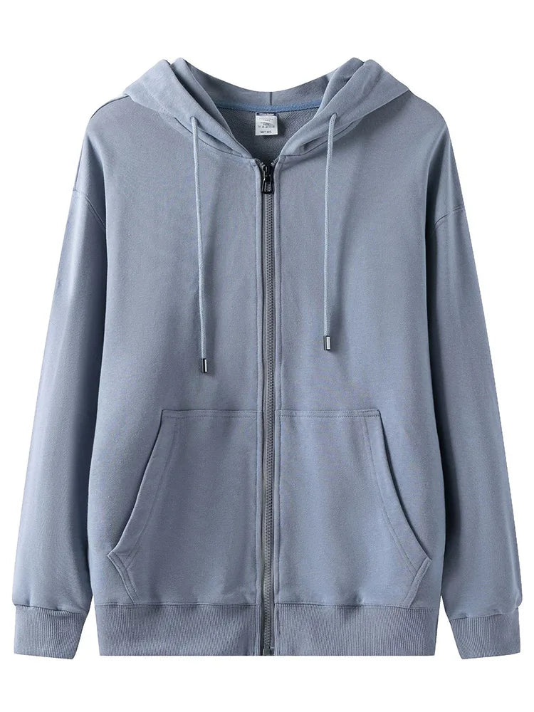 Women Sweatshirts Zip Up Hoodies White Hooded Zip-up Jackets Autumn Cotton Solid Sweatshirt With Zipper Oversized Hoodies Women