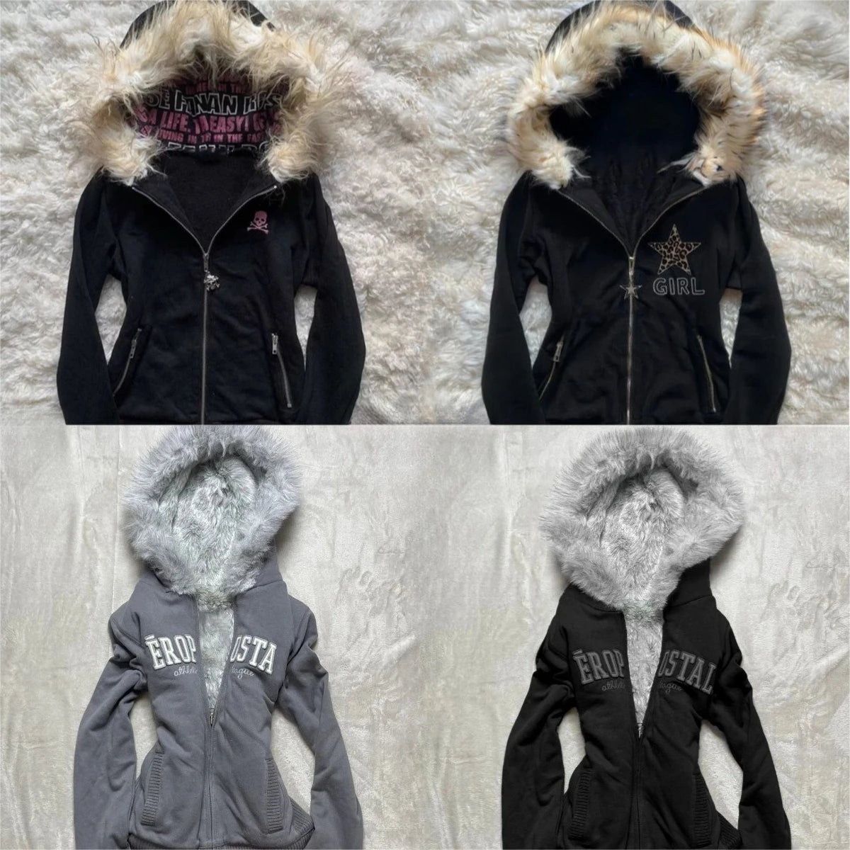 Grunge Zipper Sweatshirts Vintage Gothic Coats Harajuku Streetwear Y2k Jackets with Hooded Women Subculture Hoodies Cross Skull
