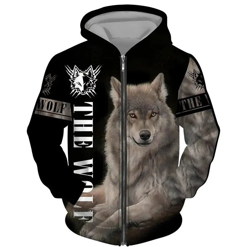 Wolf Pattern 3D Print Zipper Hoodies Men Women Hip Hop Hooded Sweatshirts Hoody Oversized Tracksuit Pullover Man Coat Clothing