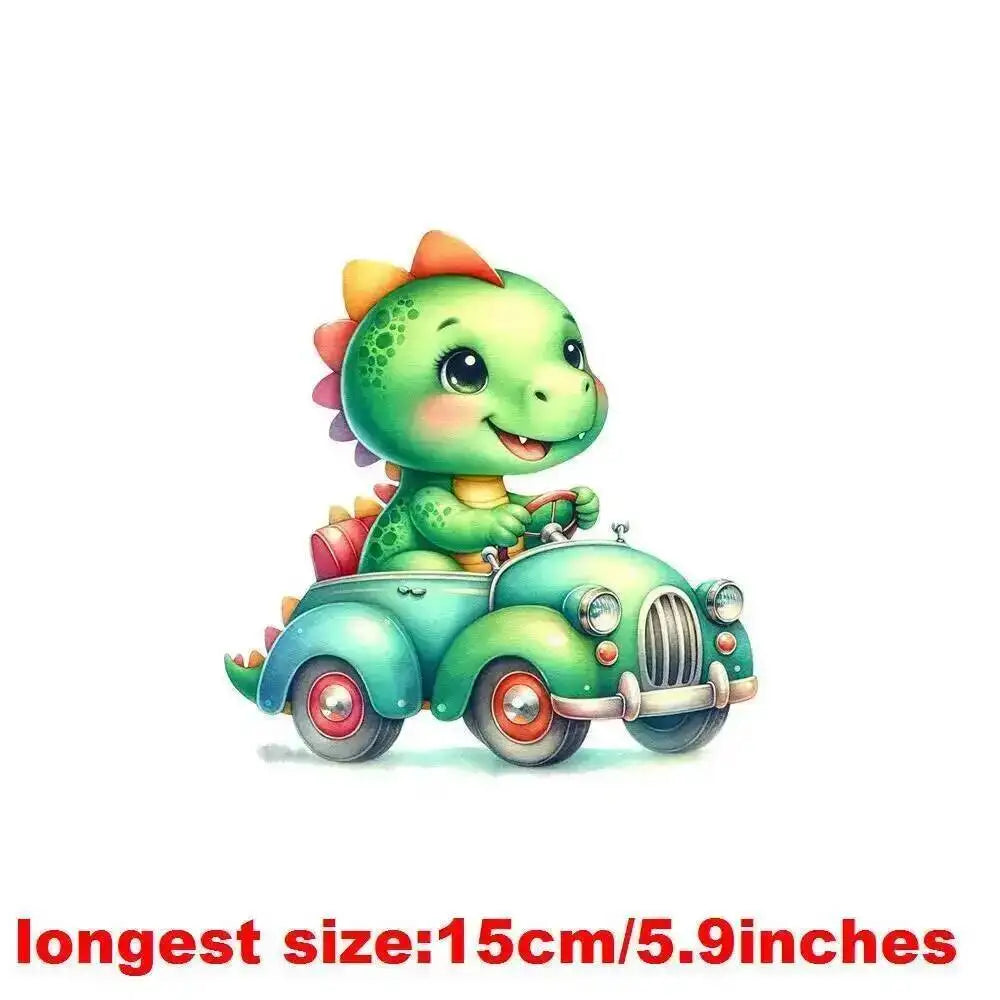 15cm Kids Kawaii Baby Dinosaur Dtf Transfers Ready To Press Patches For Clothing T-shirt Hoodies Heat Transfer Clothes Stickers