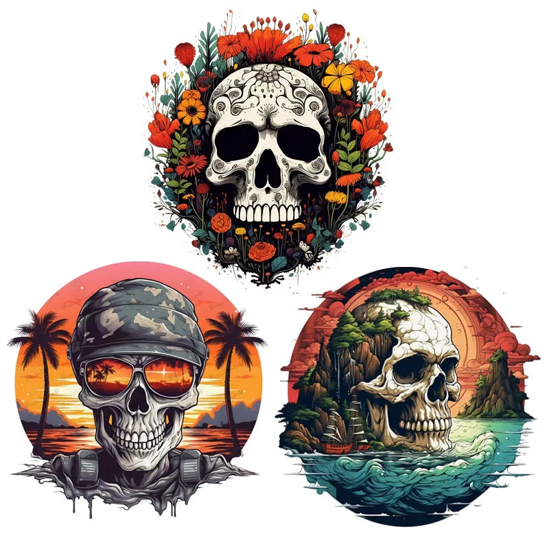 New Vintage Thermal DTF Stickers Punk Style Skulls Parches Ropa Diy Heat Transfer Cap Hoodies Clothes Sticker Custom Patch Vinyl