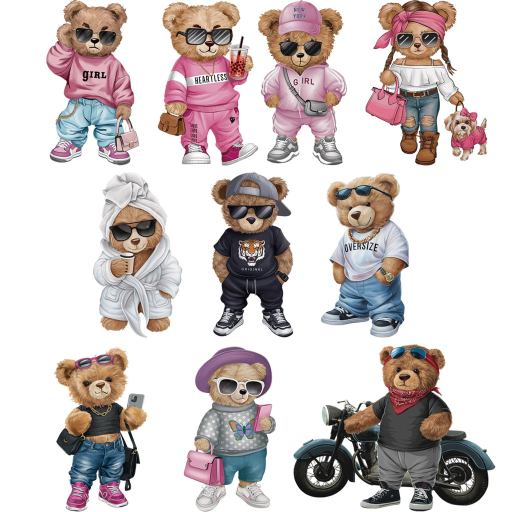 Medium Bear Iron On Patches Transfers Vinyl Thermal Press A-Level Washable Diy Hoodies Tops Patch Iron Children Clothes