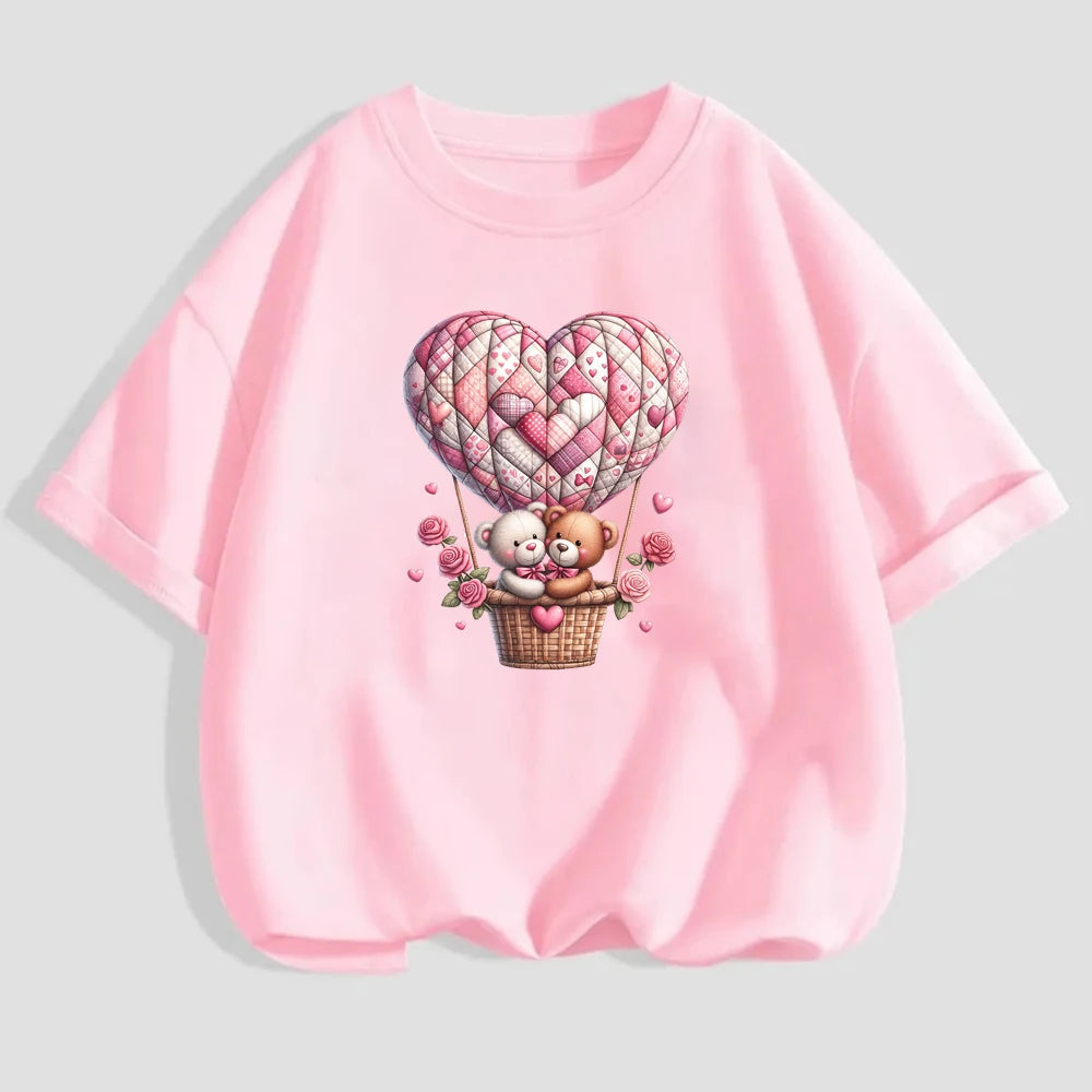 15cm Kids Cartoon Flower Love Bear Dtf Transfers Ready To Press Patches For Clothing T-shirt Hoodies Heat Transfer Stickers