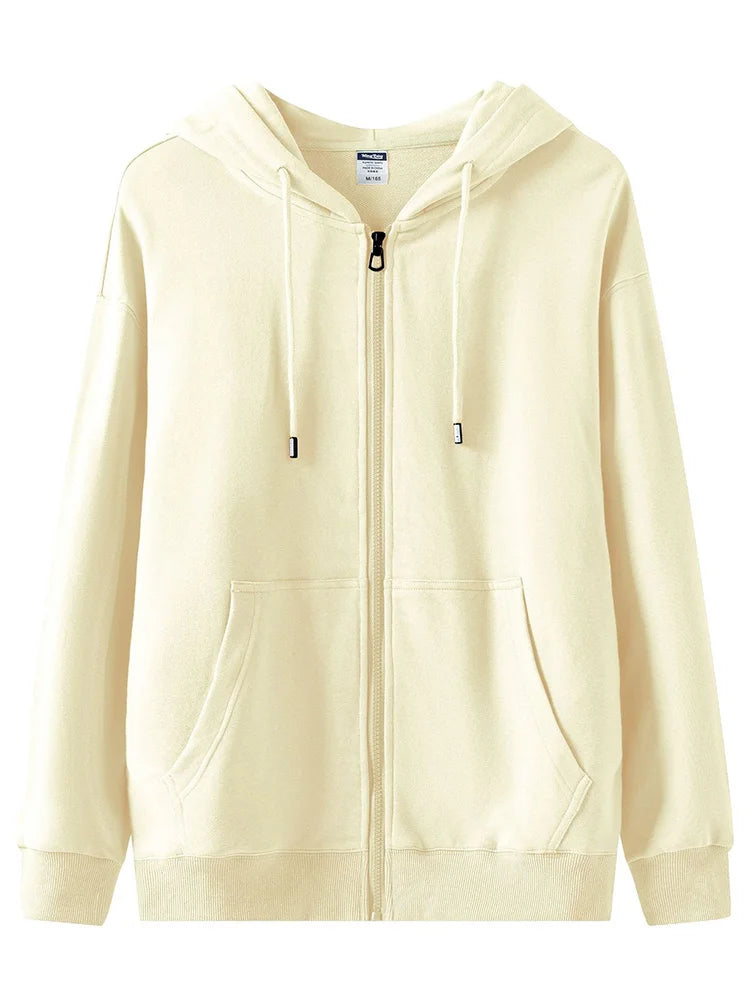 Women Sweatshirts Zip Up Hoodies White Hooded Zip-up Jackets Autumn Cotton Solid Sweatshirt With Zipper Oversized Hoodies Women