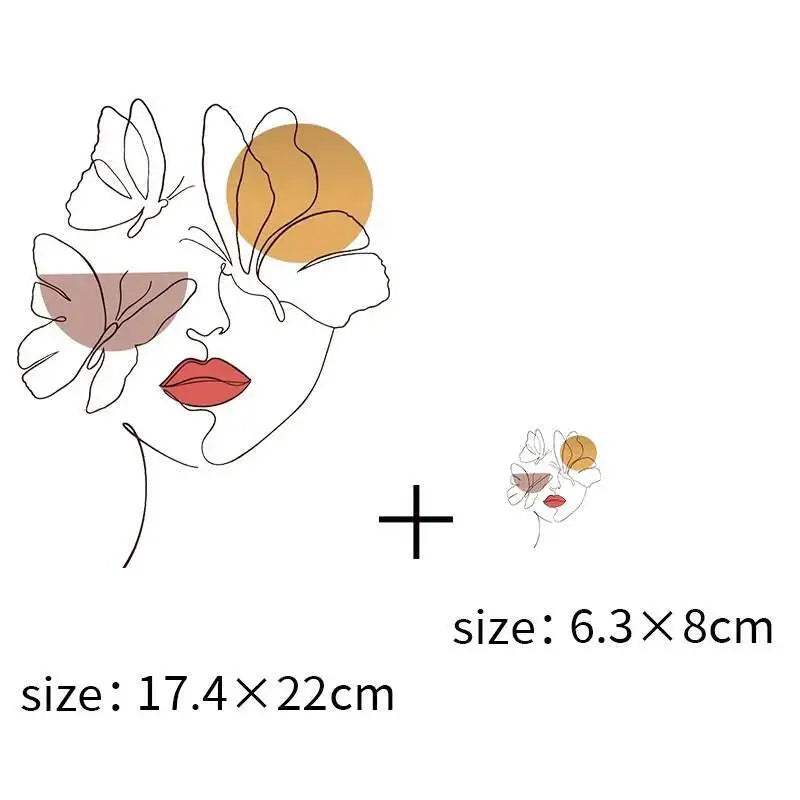 Abstract portraits and floral patterns heat transfer girls' clothing printed stickers Iron On hoodies and canvas bags DIY