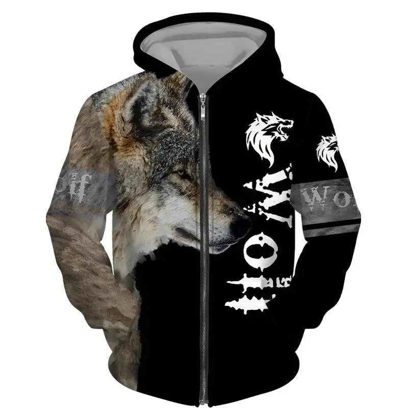 Wolf Pattern 3D Print Zipper Hoodies Men Women Hip Hop Hooded Sweatshirts Hoody Oversized Tracksuit Pullover Man Coat Clothing