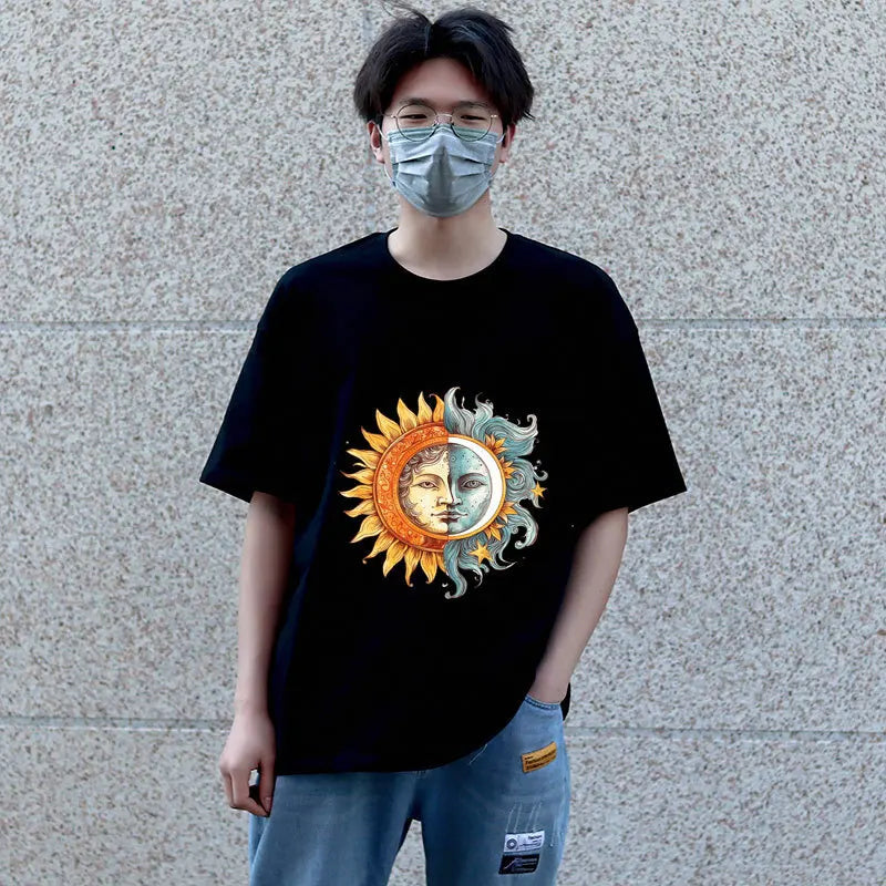 Heat Transfer on Clothes Iron On Patch for Hoodies, Sun and Moon, DTF Thermo Sticker Decals for Men and Women