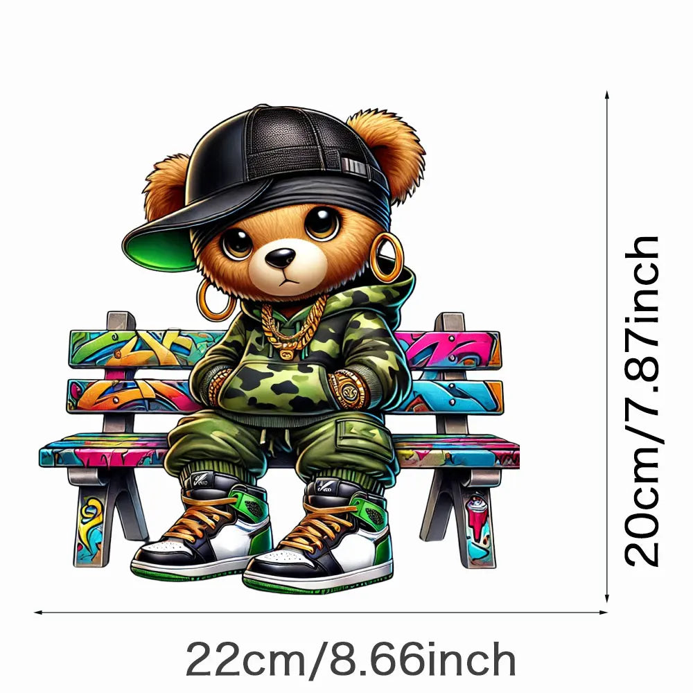 Cool Punk Bears Patches On Clothes Thermal Press Decal T-Shirt Parches Ropa Hoodies Heat Transfer DIY Clothes Stickers Iron On