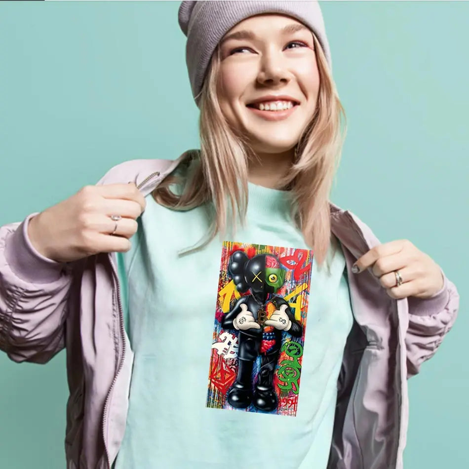 Funny Graffiti Iron On Transfer For Clothing DIY Retro Heat Sticker On T-shirt Hoodies Exquisite Pictures Patches On Clothes