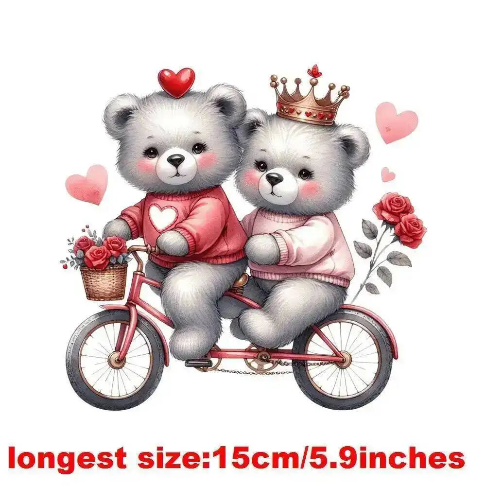 15cm Kids Cartoon Heart Love Bear Dtf Transfers Ready To Press Patches For Clothing T-shirt Hoodies Heat Transfer Stickers